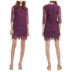 Trina Turk Geddes Blackbird Stripe Lace Sheath Dress in Plum 2 NEW